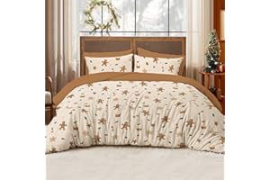 Erwinmu Christmas Duvet Cover Set Twin Size,Beige Cartoon Pattern Christmas Bedding Set for Kids Adults,Soft Brushed Microfiber Comforter Cover Set Includes 1 Duvet Cover and 1 Pillowcase