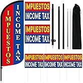 Hillsuren 6 Set Income Tax Service Flag Includes 7ft Feather Flag Kit and 5 Income Tax Yard Sign for Business with Stake Windless Advertising Banner Sign for Outdoor