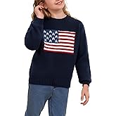 GORGLITTER Girl's American Flag Graphic Sweater Crewneck Long Sleeve Knit Pullover Tops