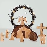 Wenqik 10 Pcs Religious Easter Decorations Easter Scene Wooden Resurrection Tomb Scene Set Wooden Tomb Decoration Nativity Set Spring Christian Figurine for Home Office