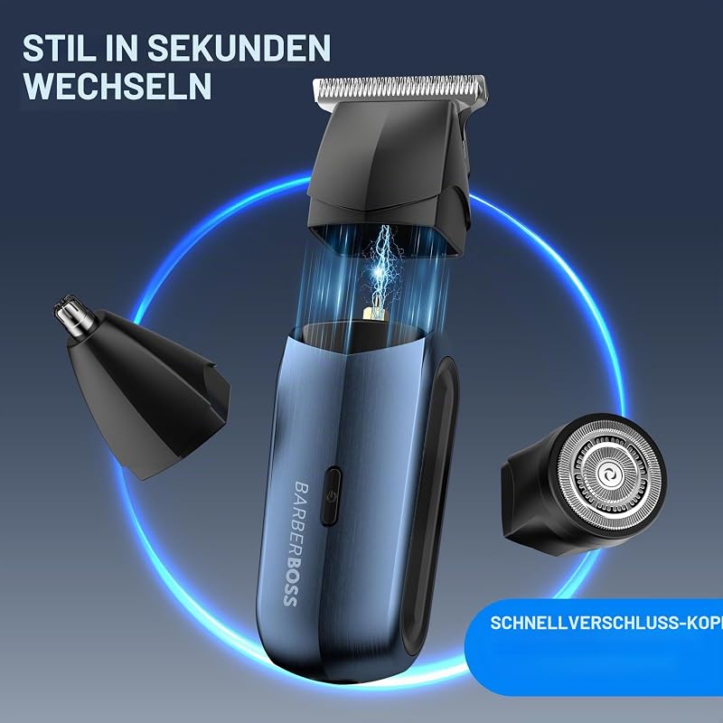3-in-1 Reiseschneider für Männer, Bart- & Haarschneider, Nasen- & Ohrentrimmer, Mini Elektrorasierer Herren, Dual-Speed Trimmer Set (Metallic Navy)
