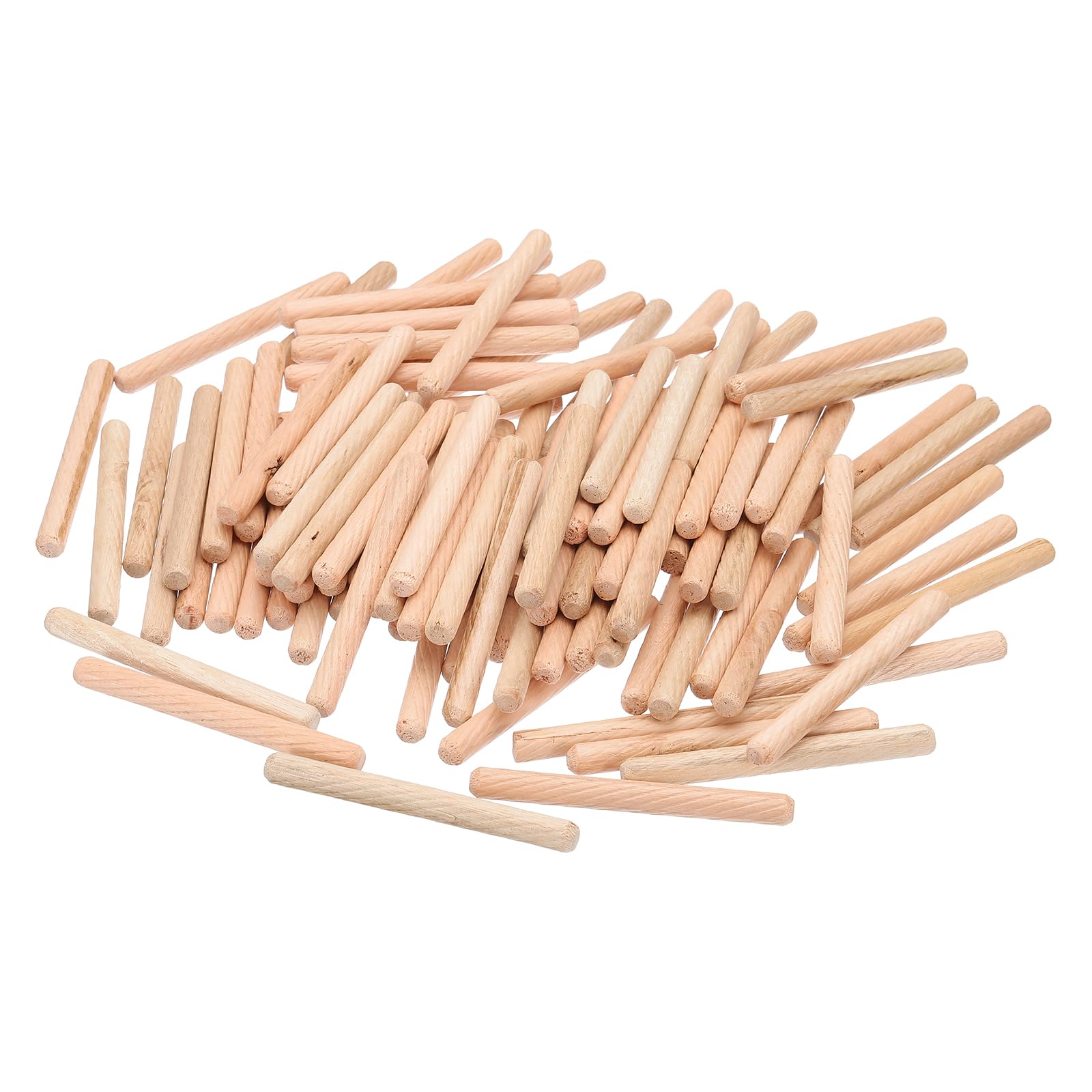 PATIKIL 1/4 Wooden Dowel Pins, 144 Pcs M6x60mm Wood Dowel Pins Hardwood Pegs Fluted Groove Easy Insertion for Crafts Furniture Door Art