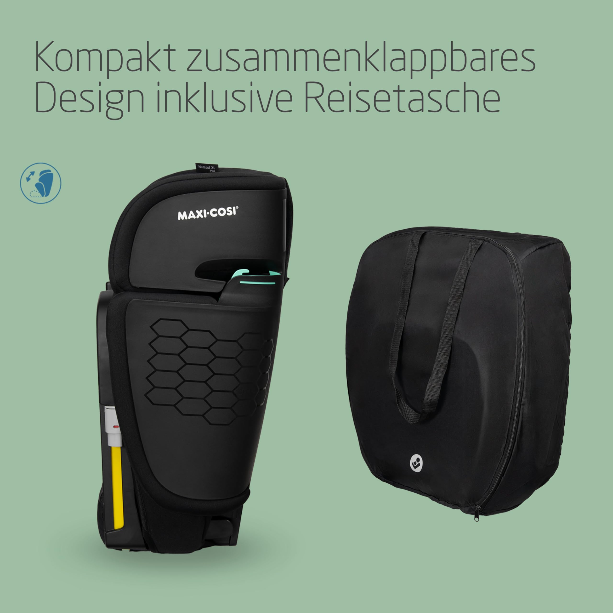 Maxi-Cosi Nomad XL Plus, Mitwachsender Kindersitz 9-36kg, 15 Monate - 12 Jahre, 76-150cm, Klappbarer Kinderautositz, Ultrakompakt & Leicht, G-CELL Seitenaufprallschutz, Reisetasche, Authentic Black 7