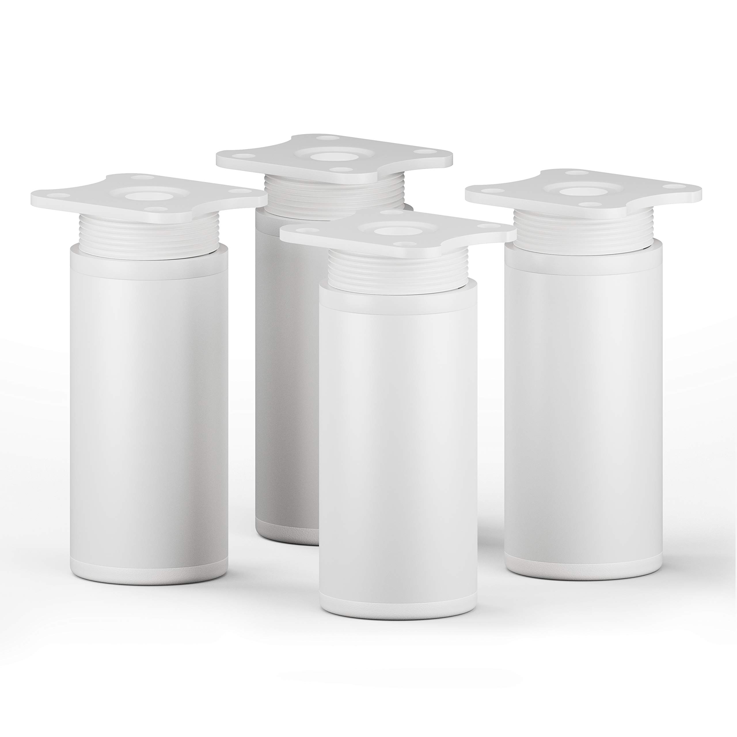 sossai® MFR1 Designer Furniture Feet Height Adjustable Set of 4 Round Profile Diameter 40 mm Colour: White Height: 80 mm (+20 mm) Material: Aluminium Wood Screws Included