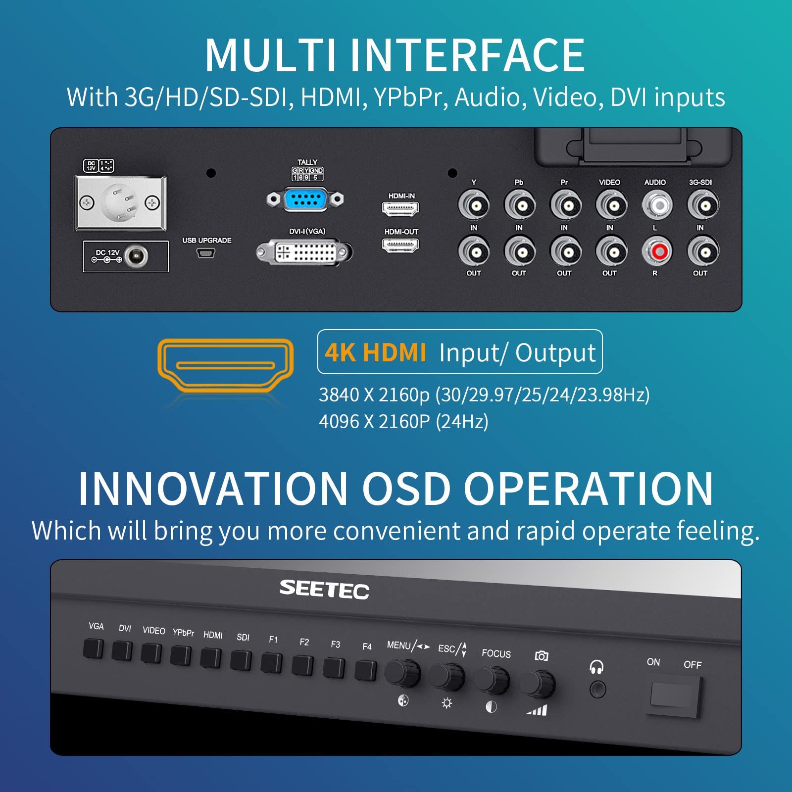 SEETEC P215-9HSD-CO 21.5 Inch 3G SDI 4K HDMI Broadcast Carry on Director Monitor with Full HD 1920x1080 3 Color Tally Light