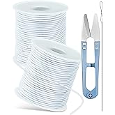2 Rolls FIVEIZERO White Elastic Bracelet String Total 330 Feet,1mm,1.2mm,1.5mm Elastic Cord for Beading Stretchy String with Beading Needle for Bracelets, Sewing, Necklace, Jewelry Making and Crafts
