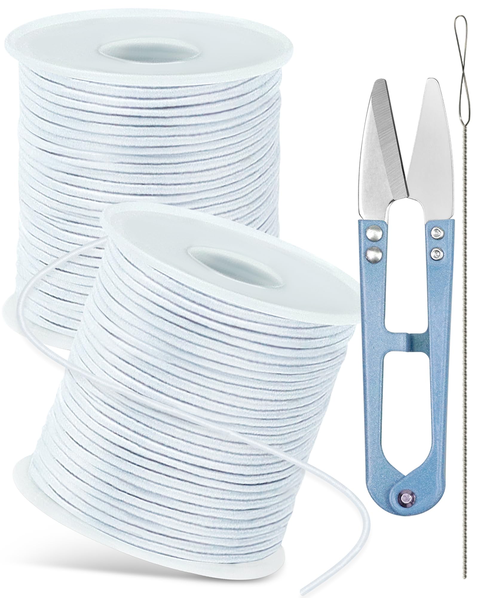 Photo 1 of 2 Rolls FIVEIZERO White Elastic Bracelet String Total 330 Feet,1mm,1.2mm,1.5mm Elastic Cord for Beading Stretchy String with Beading Needle for Bracelets, Sewing, Necklace, Jewelry Making and Crafts