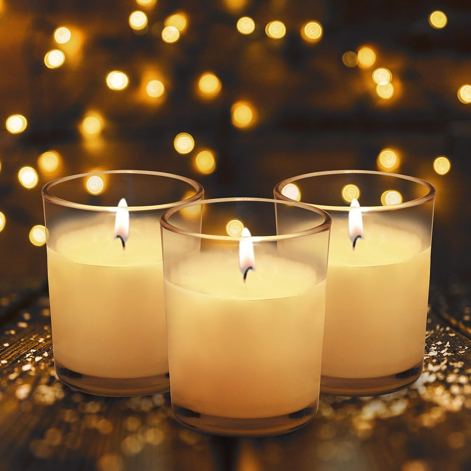 Belle Vous Votivkerze ohne Duft mit Kerzenhalter aus transparentem Glas (24 Stück) – 12 Stunden Brenndauer – Tischkerze mit Glas – ideal für Hochzeiten, Spas, Aromatherapie und Dekoration 4