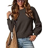 Hoonjie Womens Sweater Casual Solid Crew Neck Long Sleeve Ribbed Cable Knit Sweaters Pullover Tops