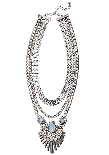 Happiness Boutique Damen Statement Kette Mehrreihig | XXL Halskette Modeschmuck Silber Art Deco nickelfrei