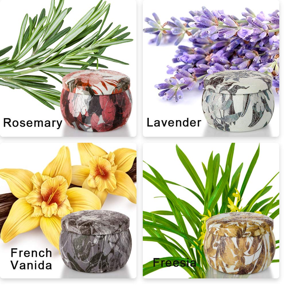 ARINO Scented Candles Gift Set 4pcs 120 Hours Burning Time Aromatherapy Candle Iron Pots Natural Wax Flavors of Rose Lemon Lavender Fig for Relax Sweet Dream and Clean Air (1)