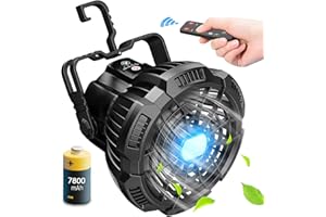 DRCHOP Camping Fan with LED Lantern, Rechargeable Battery Powered Fan, Portable Tent Fan with Remote Control, 25H Working Time, Battery Operated Fan, 180°Head Rotation, Outdoor travel Fan, Ceiling Fan