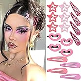 SAWINDA 18Pcs Pink Y2K Star Hair Clips Leopard Snap Hair Barrettes Water Drop Valentine's Day Non-Slip Hair Clips for Girls Love Heart Hairpins 2000s Hair Accessories for Women Thick Thin Hair