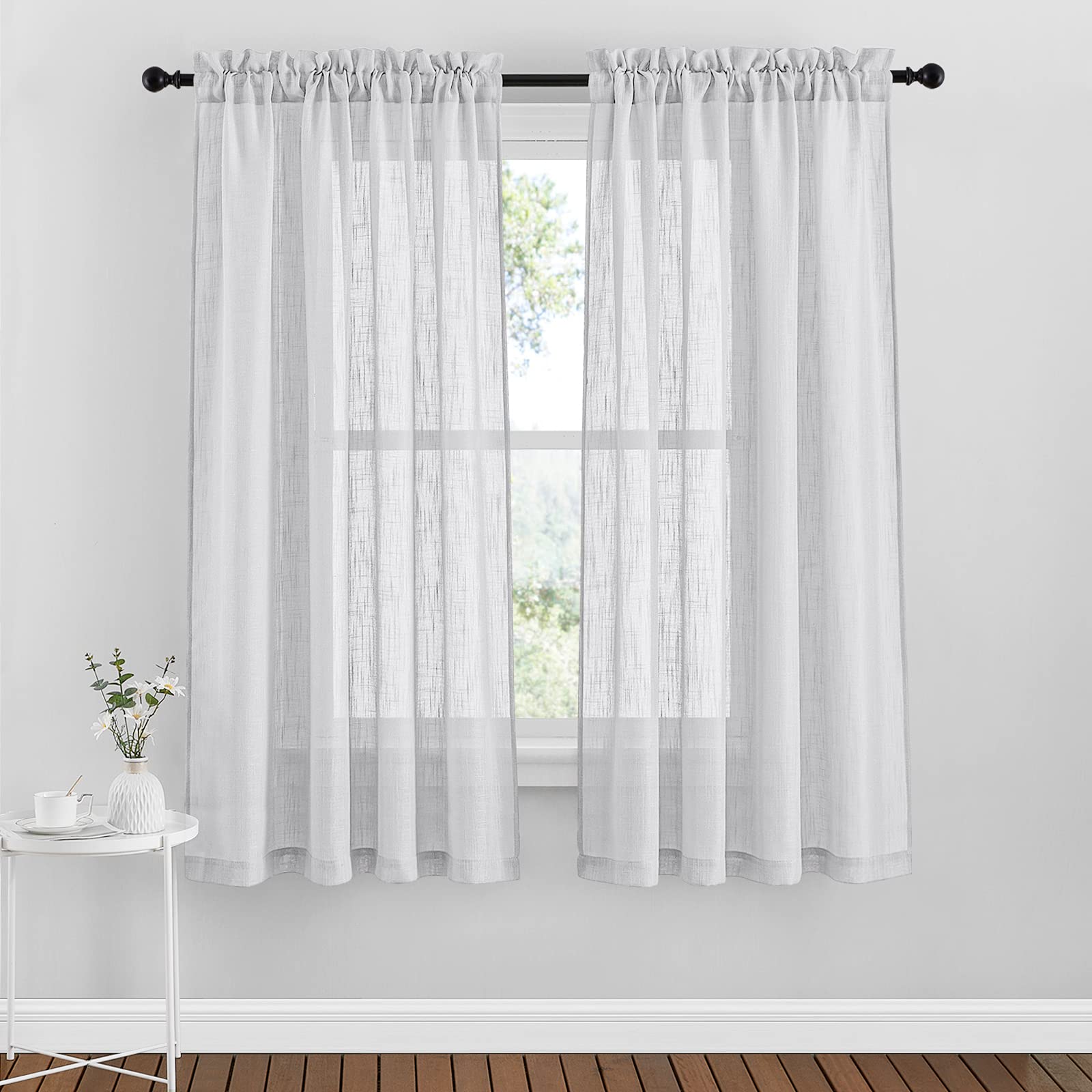 PONY DANCE Net Curtains for Windows - Short Thick Window Grey Voile Curtains with Semi Transparent Slot Top Curtain Light Filter for Kitchen, 2 Pieces, W 52 x L 63 inch, Light Grey