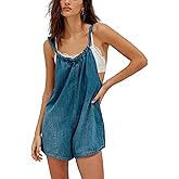 Unilexi Womens Casual Denim Backless Shorts Romper Loose Adjustable Straps Jeans Shorts Overalls with Pockets