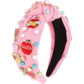 Brimekichio Teacher Headband Knotted Pink Back to School Headband Rhinestone Pearl Apple Embellished Teacher Accessories for Women Gift