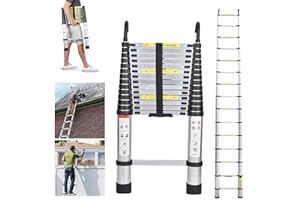 JUPITOR Aluminum Extension Ladder 14FT Compact Telescoping Ladder with 2 Roof Hooks, Heavy Duty 330 Lb Load Capacity