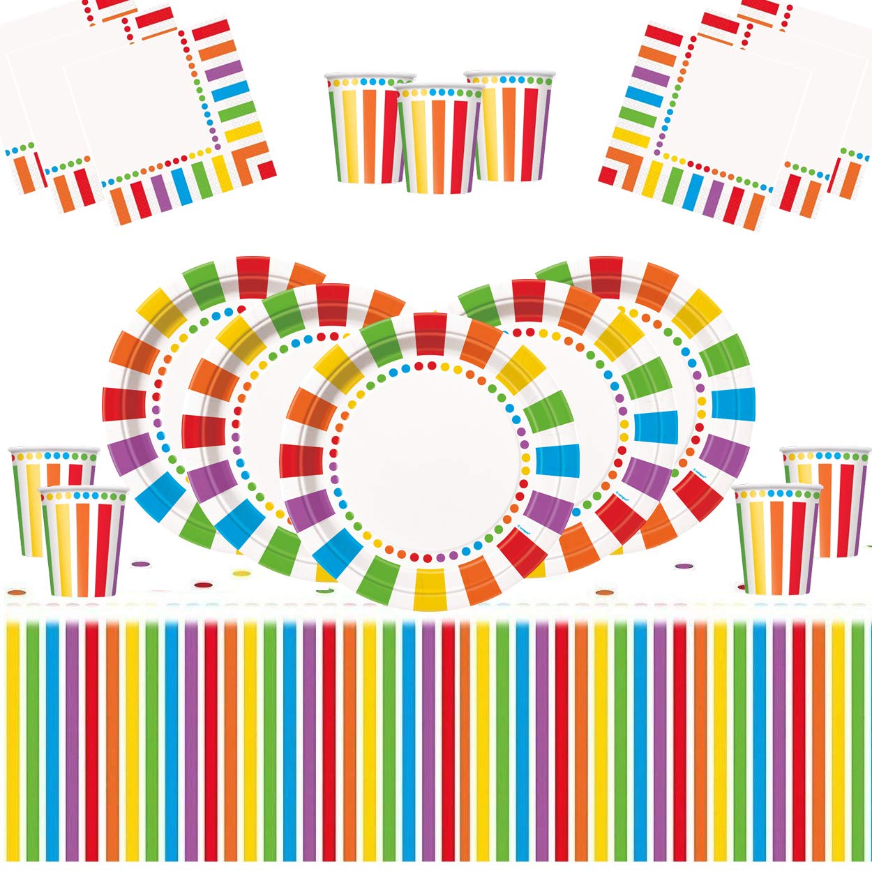 Offer Shop Rainbow Party Kids Birthday Decoration-Rainbow Plates Cups Napkins Table Cover -16 Guests