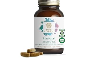 PURE SYNERGY PureNatal Prenatal Vitamins | Vegan Supplement Made with Organic Whole Foods | with Natural Iron, Folate, and Choline | for Pre-Conception, Pregnancy and Breastfeeding (120 Tablets)