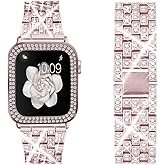 Bekomo Compatible for Apple Watch Ultra Band 49mm 46mm 45mm 41mm 38mm 40mm 42mm 44mm with 2 Pack Bling Crystal Diamonds Case Cover, iwatch SE Series Ultra 3 2/11/10/9/8/7/6/5/4/3/2/1 Bands for Women
