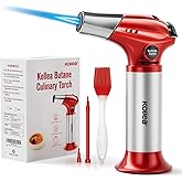 Kollea Culinary Torch, Refillable Butane Kitchen Torch with Lock, Red | Adjustable Flame, Ideal Torch for Creme Brulee, Baking, Cooking, and Food Prep with Easy Ignition, Gas Not Included