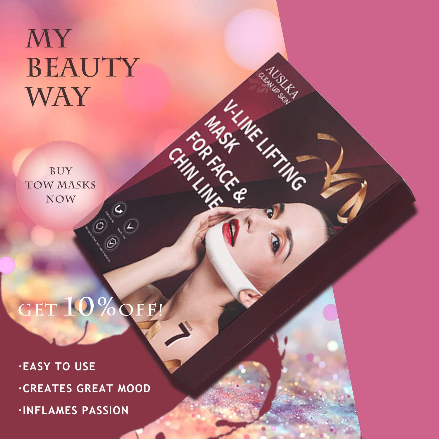 V Line Mask,Double Chin Reducer Chin Mask(7Pcs), V Shaped Face Lifting Chin Up Contour Tightening Firming Moisturizing Сollagen Chin Mask