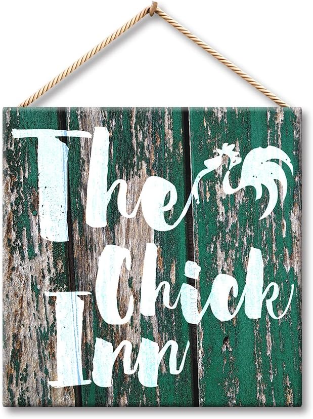 Yilooom The Chick Inn Chicken Coop Decor Rustic 10 x 10 Inches Wood Plank Design Hanging Sign