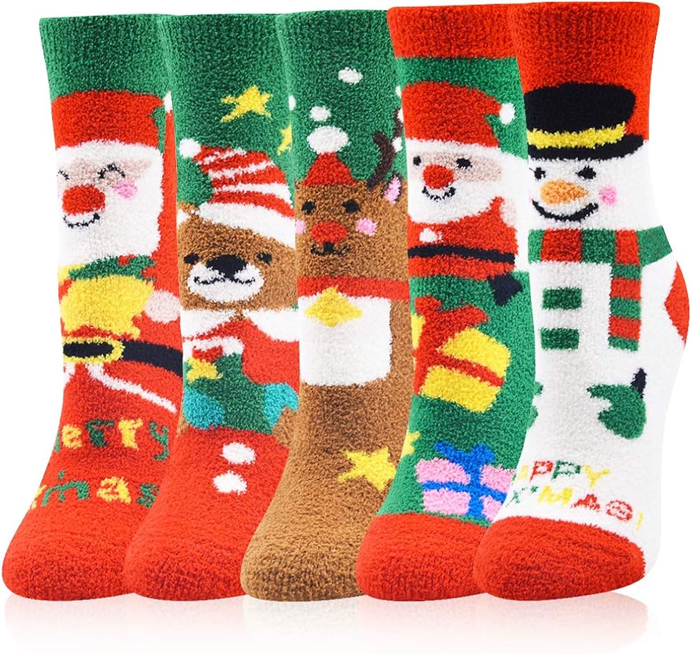 Winter Christmas Socks, Ladies Fluffy Plush Warm Christmas Socks Set