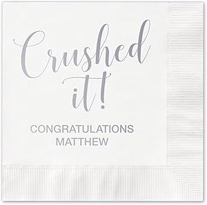 Canopy Street Crushed It Personalized Cocktail Napkins / 100 White Paper Coined Napkins with Choice of Foil/Folded 4 3/4