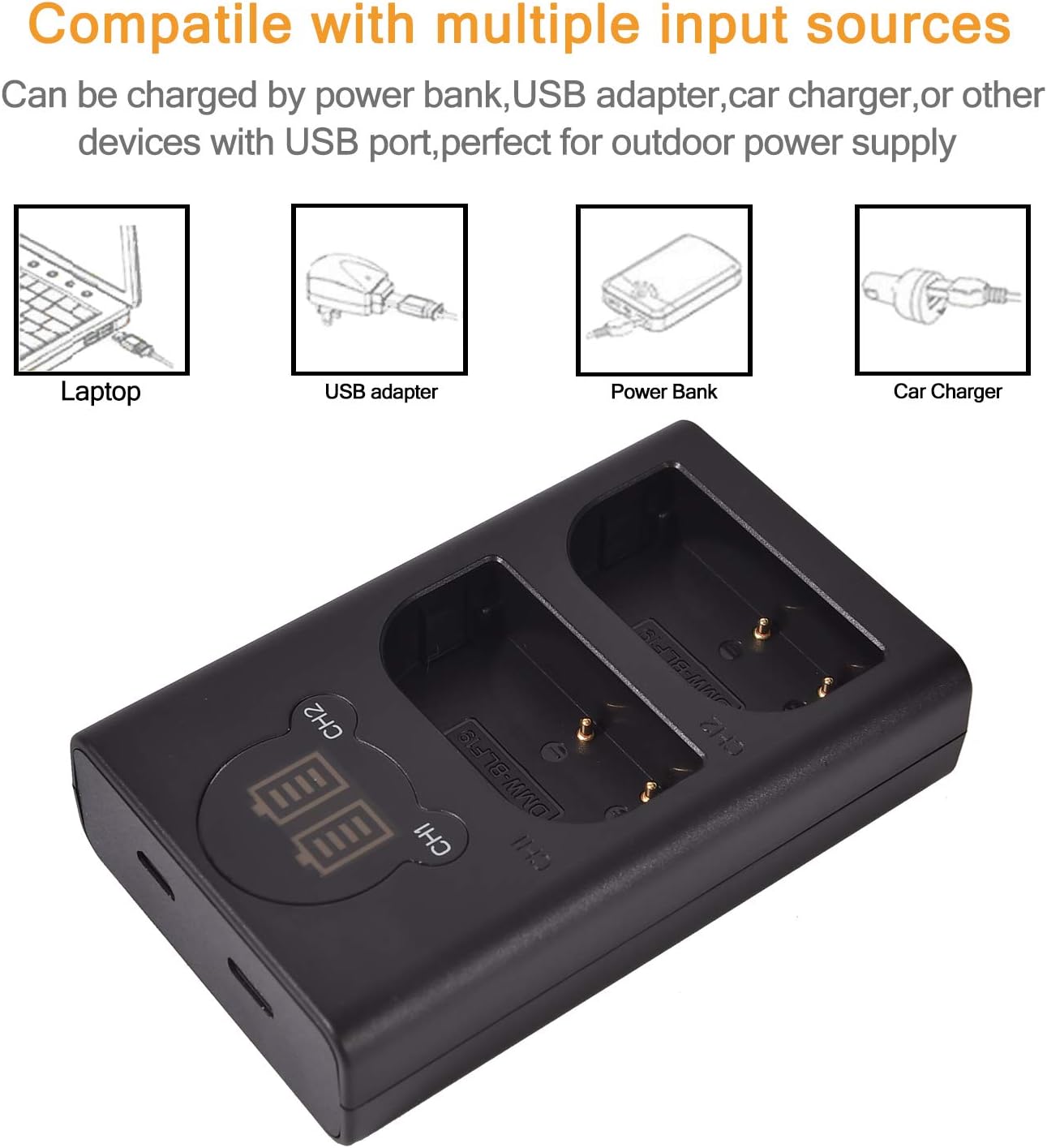DSTE 2x DMW-BLF19E Replacement Battery + Dual USB Charger with LCD Display Compatible for DMW-BLF19 and Panasonic Lumix DMC-GH3,DMC-GH3GK,DMC-GH3HGK,DMC-GH3HGK,DMC-GH3KBODY,DMC-GH4H,DMC-GH4 Camera - Image 5