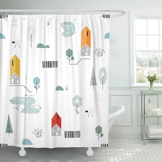 Amazon Com Tompop Shower Curtain Scandinavian Geometric Simple