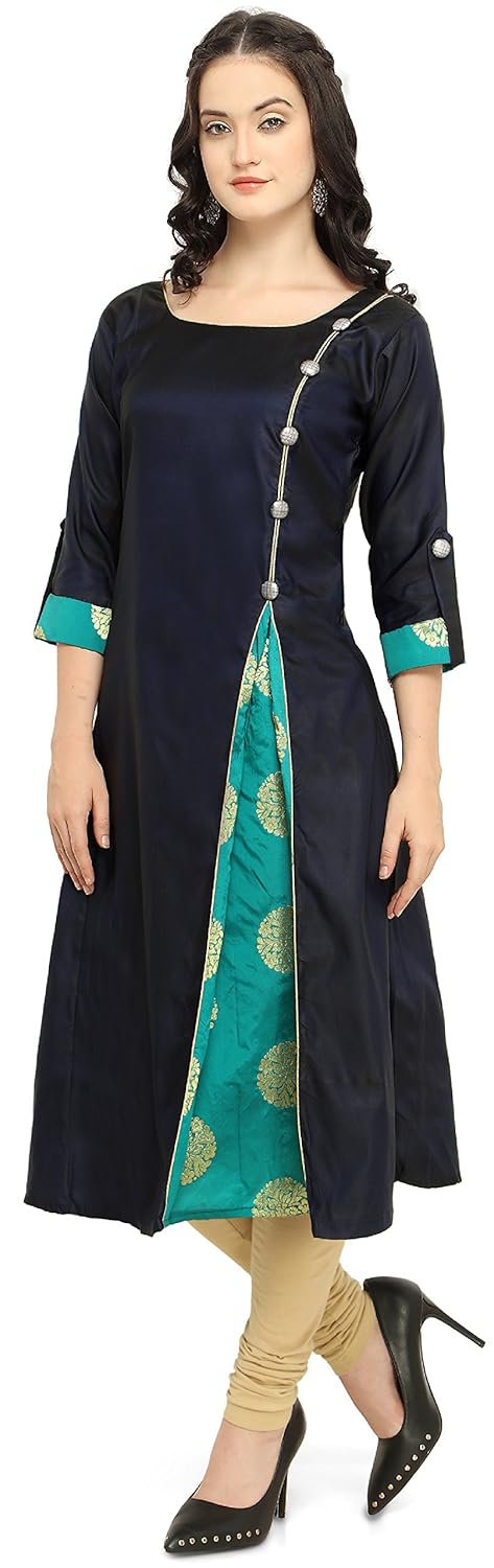 divine international women's taffeta with jacquard silk brocade anarkali a-line long kurti