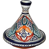 Moroccan Handmade Serving Tagine Ceramic With Vivid colors Original 8 inches Across Raibow