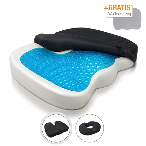 Amazy Sitzkissen inkl. Ersatzbezug + Transporttasche – Schmerzlindernde Sitzauflage mit Gel-Schicht zur Druckentlastung bei Hämorrhoiden, Steißbeinschmerzen oder Ischias-Beschwerden (rechteckig)