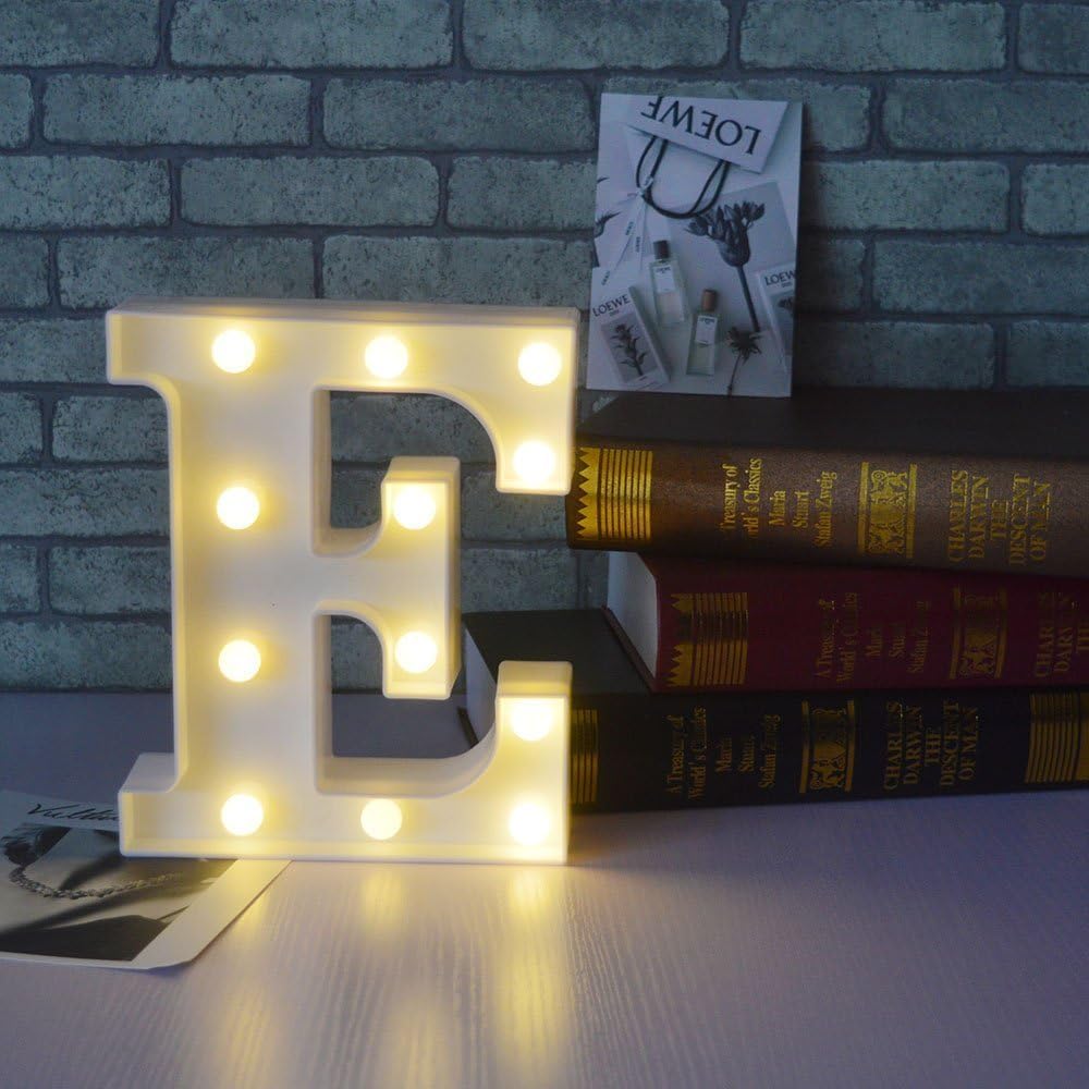 Missley Plastic LED Letters Alphabet Light Sign A-Z Marquee Lamps Lighting Words Indoor Wall Hanging Decor for Birthday Wedding Party Light Signs (E)