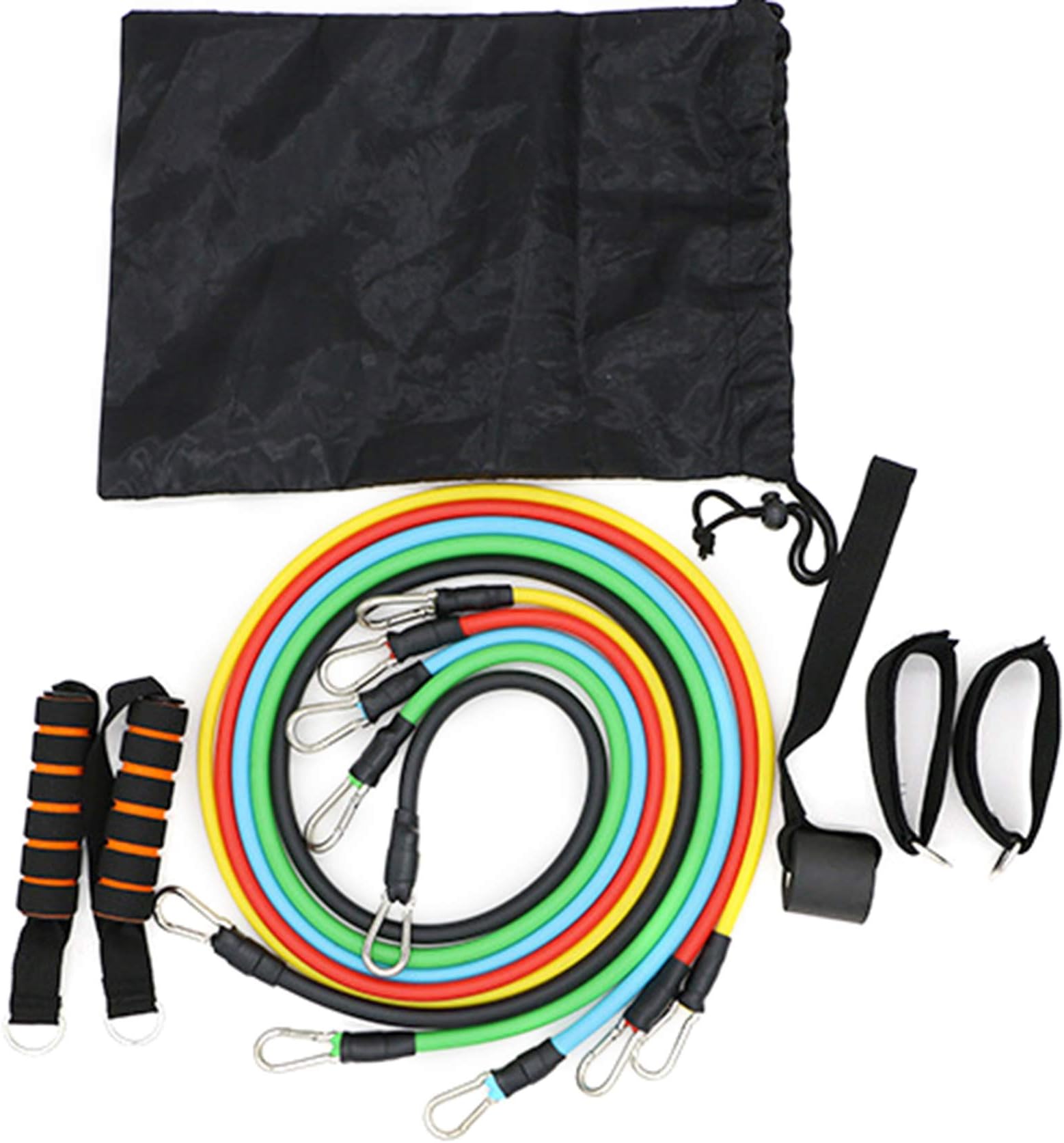 CPUTAN Fitness Insanity Resistance Band Set - Include 5 Stackable Exercise Bands with Waterproof Carrying Case, Door Anchor Attachment, Legs Ankle Straps