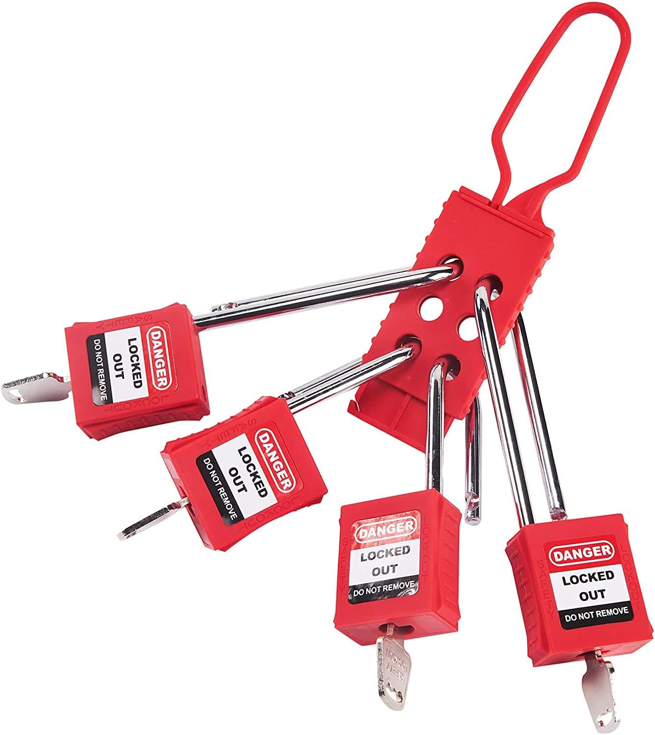 POFET 10Pcs Lockout Tagout Hasp, Vinyl Coated Steel Hasp (6 Hole) - Red, 4# - Image 4