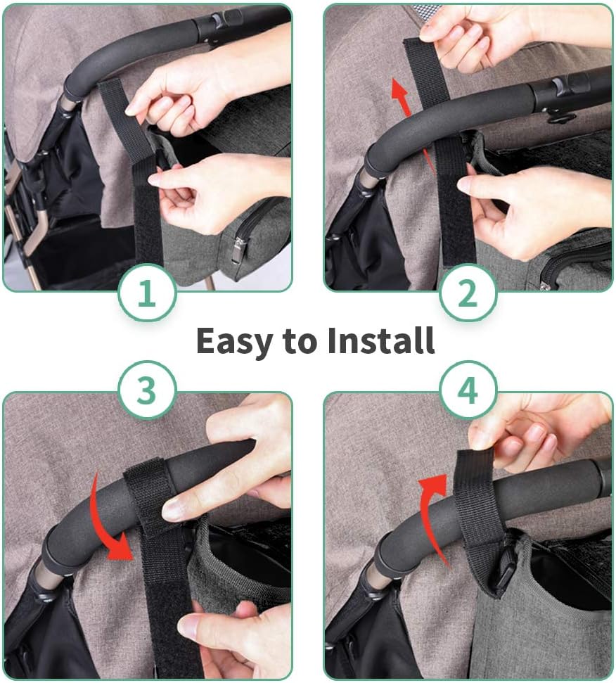 Baby Stroller Organizer - Stroller Accessories Bag Large Space with 2 Cup Holders Multiple Zipper Pockets for Bottle, Diaper, Phone, Toys, Baby Items - Fits All Strollers, Easy Installation: Home Improvement