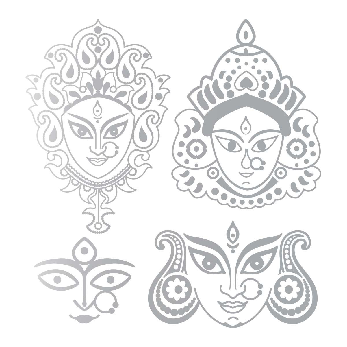 WallDesign Car Graphics Stickers Goddess Durga 4 Types of Face Silver Colour  Reflective Vinyl: Amazon.in: Car & Motorbike
