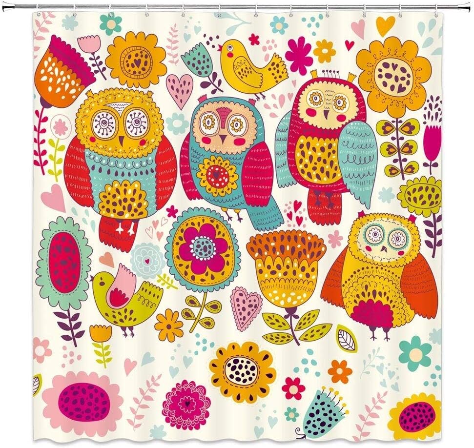 Erti567an Cute Colorful Owls Shower Curtain Bathroom Curtains Home Bath Decor Boho Mandala Owl Bath Curtains Waterproof Polyester Fabric Amazon Co Uk Kitchen Home