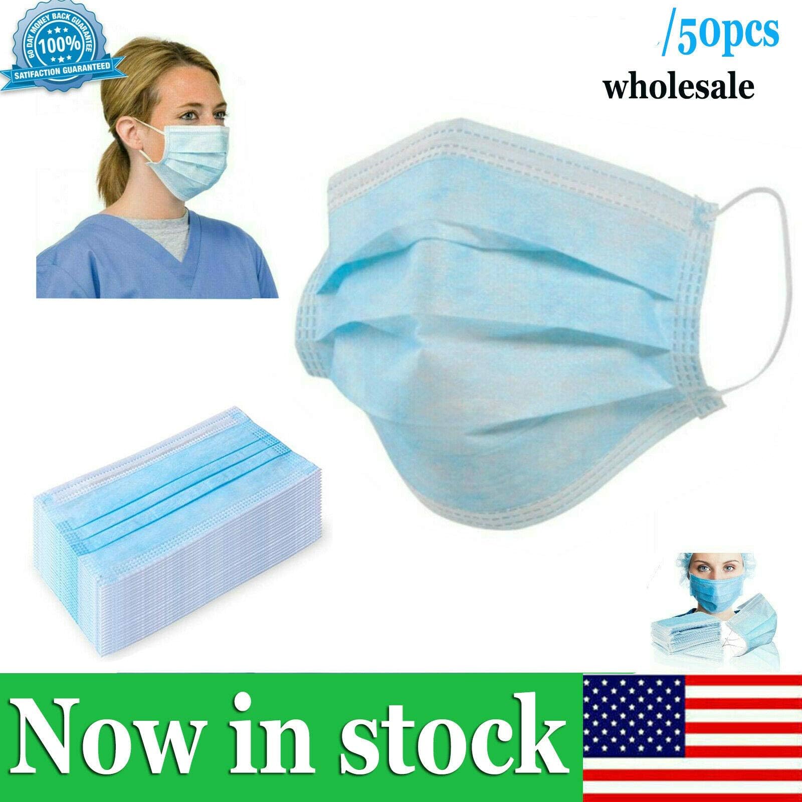 50 PCS Disposàble Earloop Face Màsks,Level 3 Respiràtor Màsks For Surgica1 Denta1 Polypropylene Màsks for Personal Health Protection,Disposàble 3-Layer Màsks Universal
