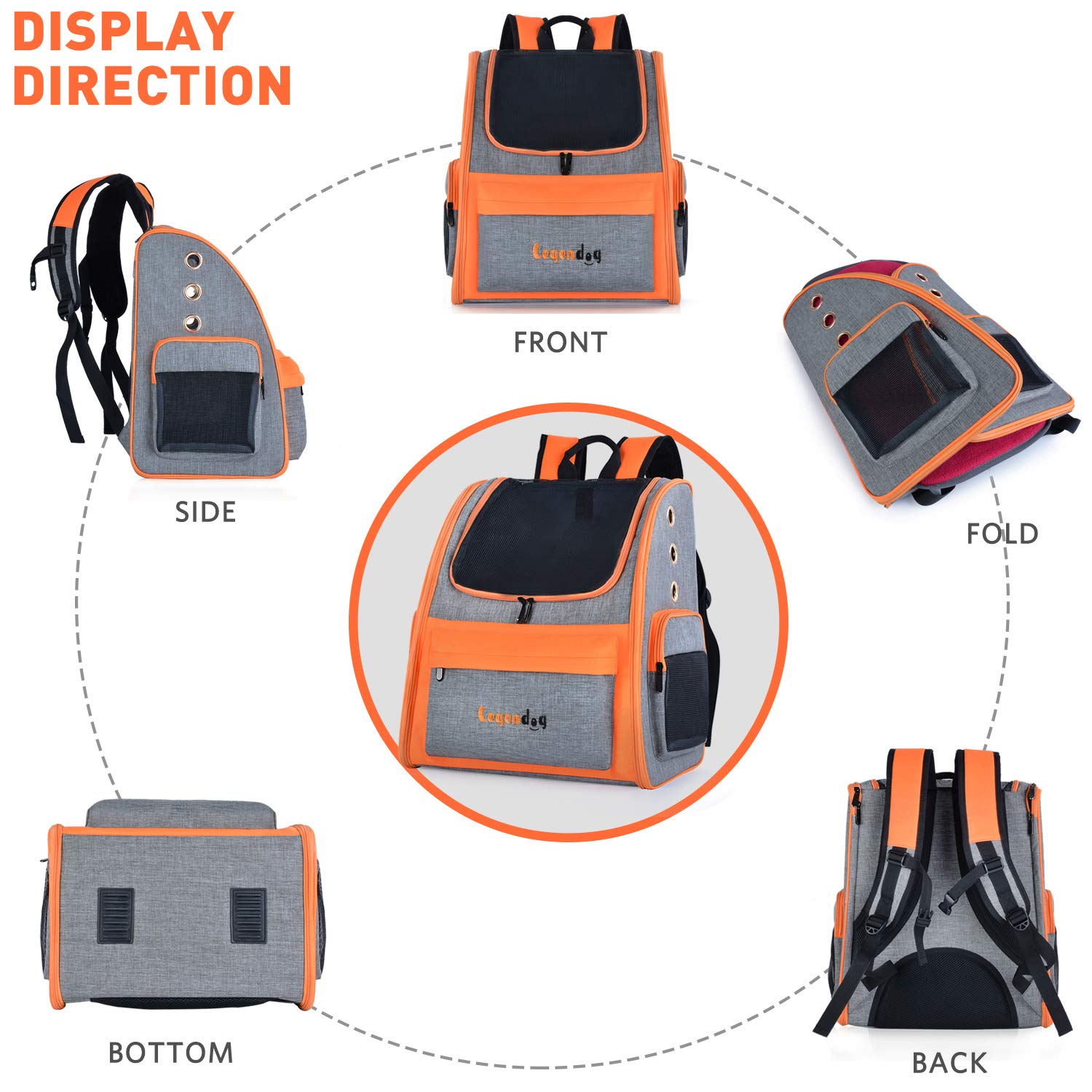 Legendog Dog Backpack, Pet Backpack Carrier Portable Travel Bag Breathable Pet Backpack for Dogs& Cats, Waterproof Cat Hiking Backpack with Cushion & Adjustable Strap (Pet Backpack)