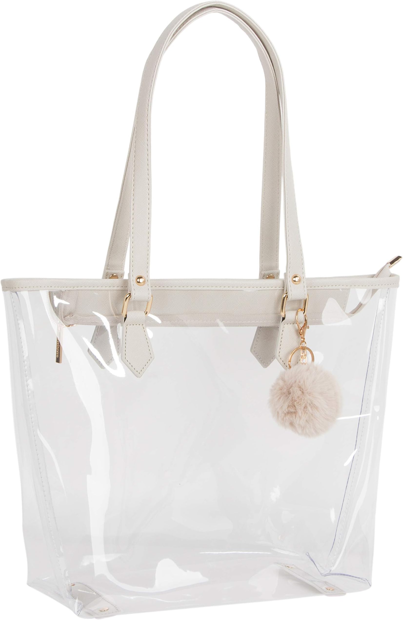 Large Clear Bag PVC Transparent Shoulder Handbag with Black Plush Pendant