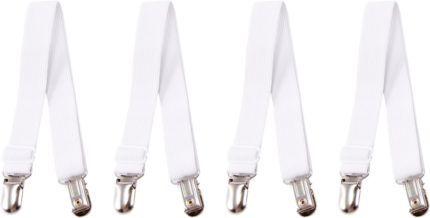 SurePromise 4 PCS Sheet Fasteners Adjustable Bed Sheet Holders Suspenders Gripper Elastic Clips Straps Fitted Bed Mattress Sheet Bands