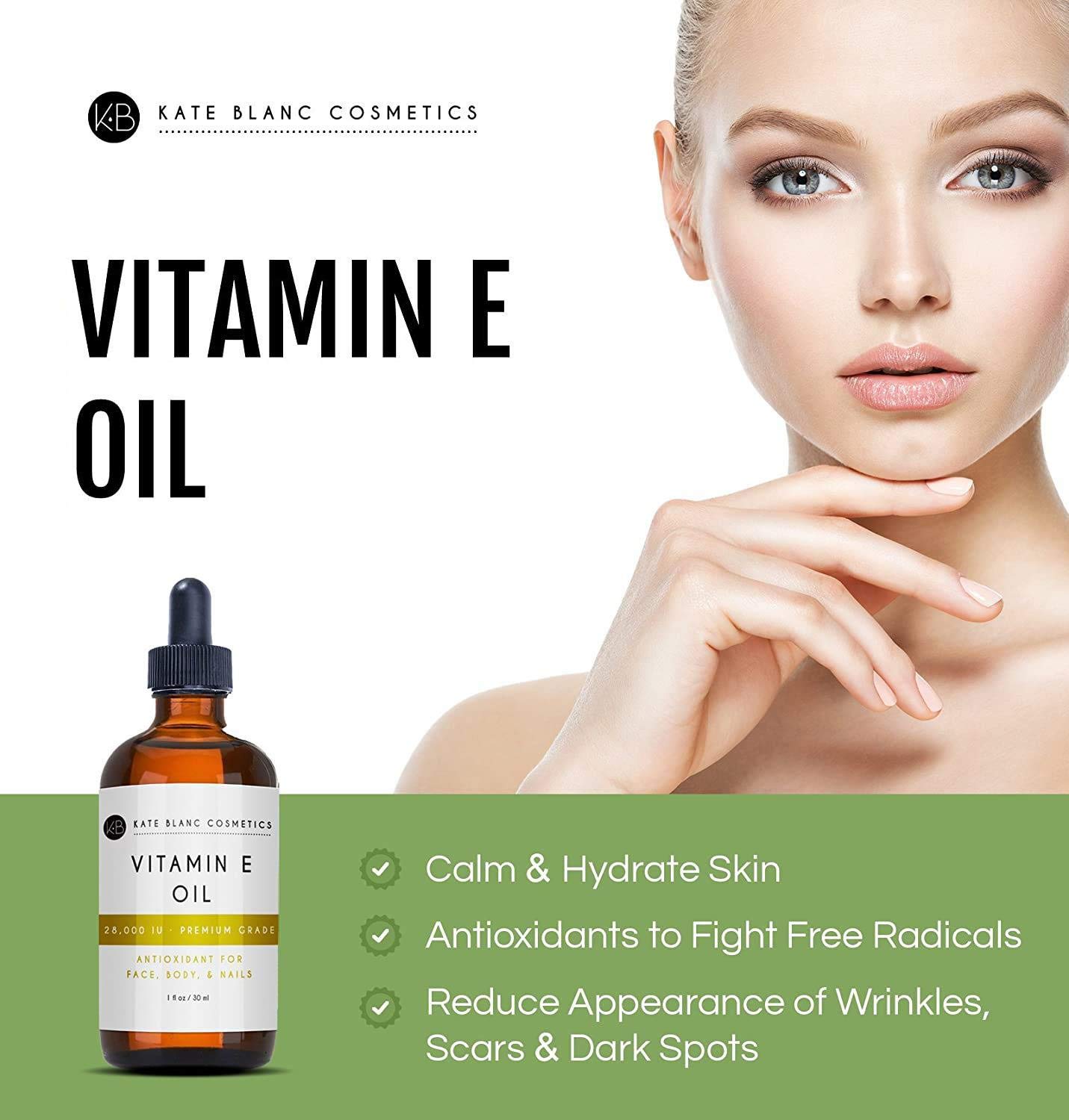 Vitamin E Oil by Kate Blanc. Moisturizes Face and Skin. 28, 000 IU. Reduce Appearance of Scars, Wrinkles, Dark Spots. DIY Lip Gloss (1 oz) : Beauty
