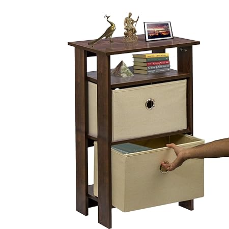 Klaxon Orchid Side Table with 2 Fabric Drawer Chest - Walnut & Cream