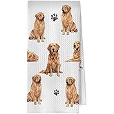 XIVENHAVM Golden Retriever Kitchen Towels,Golden Retriever Gifts Waffle Weave Decorative Dish Towels, Dog Mom Lovers Gifts Decorative Hand Tea Towel for Bathroom Kitchen, Pet Lover Gift, 16x24 Inch