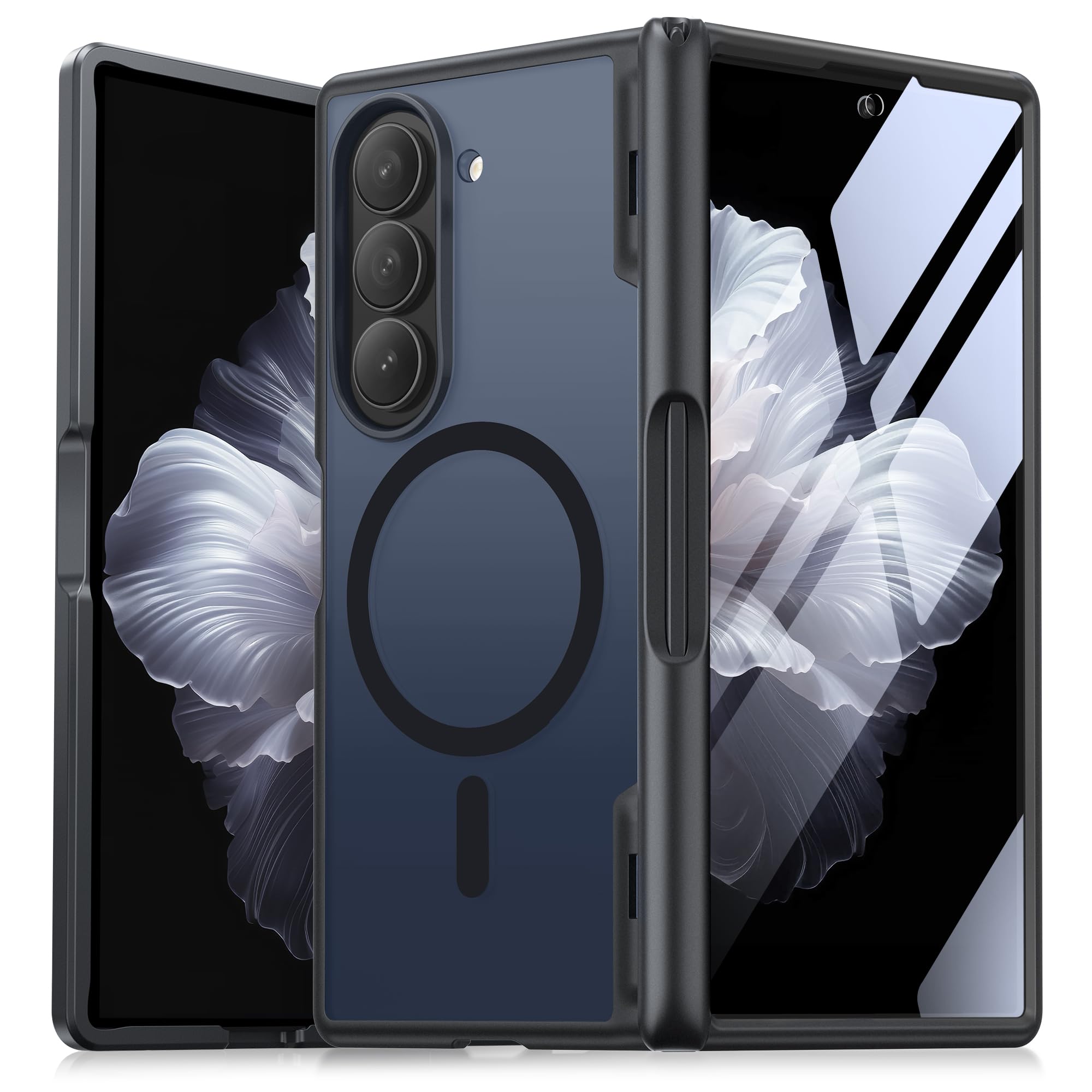 Photo 1 of MOBOSI Magnetic for Z Fold 5 Case with HD Screen Protector, Compatible with Magsafe, Full-Body Slim Coverage Hinge Protection, Shockproof Phone Cover for Samsung Galaxy Z Fold5, Black