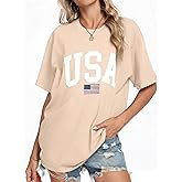 KESIHAN Womens USA T Shirt American Flag Patriotic Shirts Womens Graphic T Shirts Round Neck Short Sleeve Tops