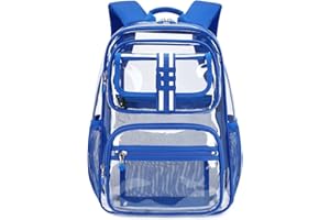 Cusangel Clear Large Backpack for School,16in Heavy Duty Clear BookBag,TPU Large Capacity See Through Backpack for Stadiums,Concerts,Plastic transparente para mujer for 8Age+ Boys Girls(blue)